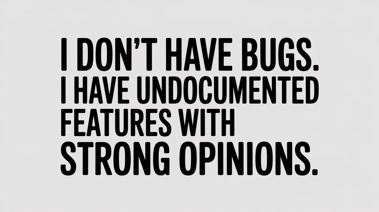 I don't have bugs. I have undocumented features with strong opinions.